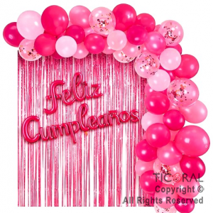 SET DE GLOBOS ARCO XL FELIZ CUMPLEA�OS TONOS ROSA GY 70 UNIDADES